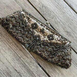 Beaded Taupe Beaded Silk Evening Bag Clutch